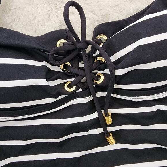 NWT Ralph Lauren Port Black White Stripe Lace Front Tankini Tankini Swim Top - Picture 6 of 10